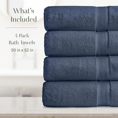 Springtree Home Luxury Bamboo Rayon Bath Towel Set | 4-Pack | French Blue