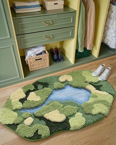 DEXI Cute Moss Bath Mat, Green Oval Bathroom Rugs, 32x20