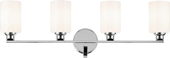 Kichler Gioe 32.25" 4-Light Vanity Light with Opal Glass in Chrome, Damp Rated, for Bathroom, Powder Room, Over a Mirror, (32.25" W x 10.5" H), 55227CH