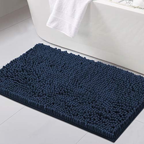 H.VERSAILTEX Bathroom Rugs Bath Mat Bath Rugs Bath Mats for Bathroom Non Slip Extra Thick Buncy Soft Chenille Bath Rug Fulffy Shag, Indoor Rug Carpet for Entry Living Room (Navy, 20" x 32")