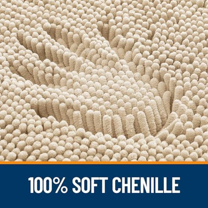 OLANLY Chenille Bathroom Rugs Mats Sets 2 Piece, 36"x24"+24"x20", Beige