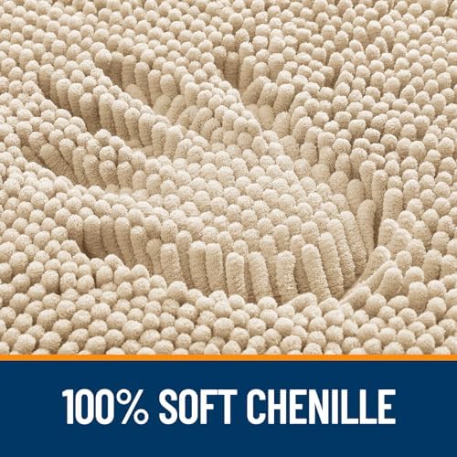 OLANLY Chenille Bathroom Rugs Mats Sets 2 Piece, 59"x20"+30"x20", Beige