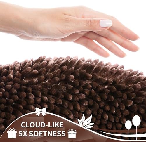 Yimobra Toilet Rugs U Shaped Washable, Extra Thick Soft Absorbent Chenille Contour Bathroom Rugs for Toilet 24x20 Inch, Quick Dry Non Slip Toilet Mat for Bath Floor, Brown