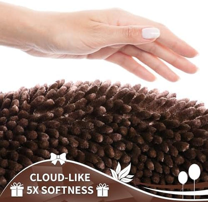 Yimobra Toilet Rugs U Shaped Washable, Extra Thick Soft Absorbent Chenille Contour Bathroom Rugs for Toilet 24x20 Inch, Quick Dry Non Slip Toilet Mat for Bath Floor, Brown