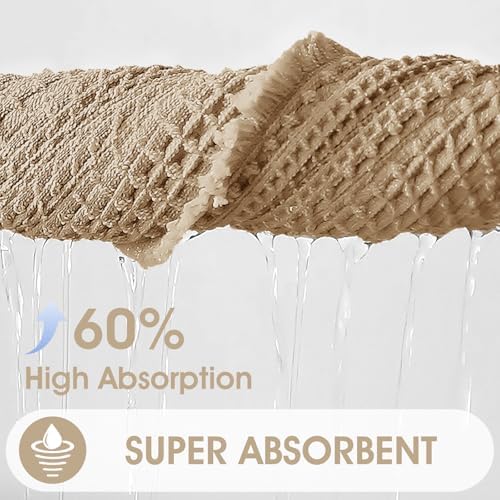 ACCUMTEK Upgraded Waffle Bath Mat, 32"x20" Beige, Super Absorbent Non-Slip Quick Dry Bathroom Rugs with Tassels, Machine Washable Ultra Soft Boho Bath Rugs for Floor, Toilet Mats Boho Farmhouse Decor