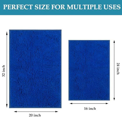 Bathroom Rugs Set 2 Piece Bath Mats Non Slip for Bathrooms, Thick Soft Chenille Rug Set, Bathtub Mats, Ultra Absorbent Bath Carpet, Shaggy Floor Mat, Royal Blue, 20"x32" & 16"x24"