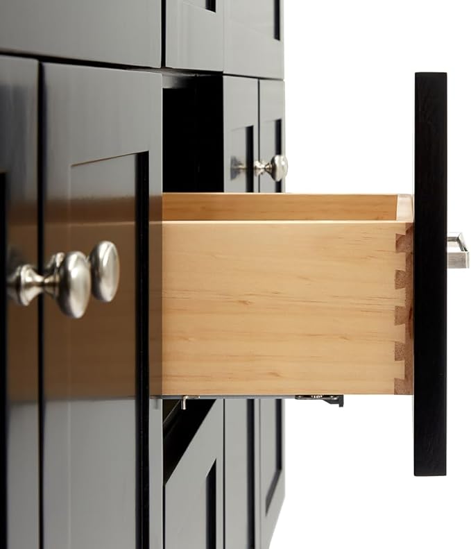 ARIEL Hamlet 60-inch Bathroom Vanity with Sink,Solid Wood, 1.5-inch Italian Carrara Marble Countertop, Double Rectangular Porcelain Sink, 4 Soft Closing Doors, 3 Dovetail Drawers, Black