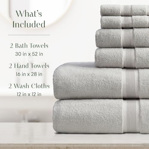 Springtree Home Luxury Bamboo Rayon Bath Towel Set | 6-Piece Set | Grey
