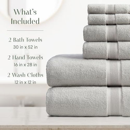 Springtree Home Luxury Bamboo Rayon Bath Towel Set | 6-Piece Set | Grey