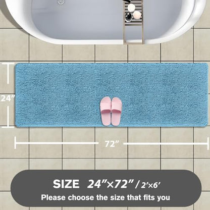 Bathroom Runner Rug 24 x 72 Non Slip – Extra Long Bath Mat | Absorbent and Washable Thick Chenille Runner Rug for Bathroom, Shower, Tub, Sink(Sky Blue)