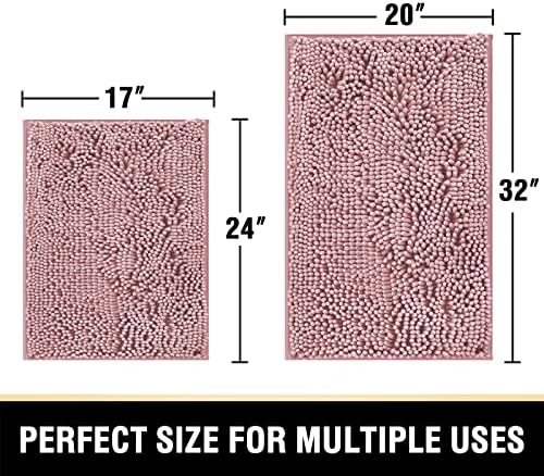H.VERSAILTEX Bathroom Rugs Bath Mats for Non Slip Luxury Chenille Extra Soft Absorbent Shaggy Mat Washable Fast Dry Sets 2 Piece (Coral Pink, 20'' x 32''/17'' 24'')