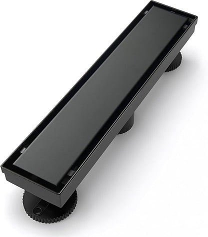 SaniteModar Linear Shower Drain 12 inch Matte Black with Tile Insert Panel | AISI 304 Stainless Steel Black Linear Dain Rectangle Shower Floor Drain with Hair Strainer and Leveling Feet