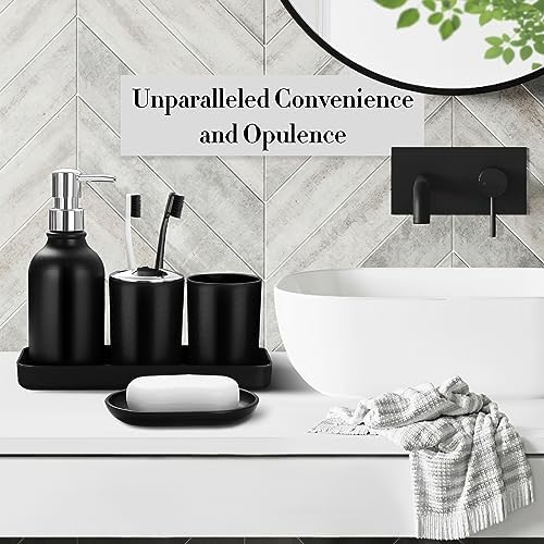 Black Bathroom Accessories Set, 10Pcs Bathroom Accessory Set with Trash Can, Soap Dispenser and Toothbrush Holder, Soap Dish, Cotton Ball & Qtip Holder, Toilet Brush Holder, Tissue Box Cover