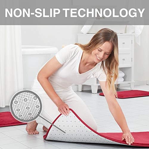Memory Foam Bath Mat Non Slip Absorbent Super Cozy Velvet Bathroom Rug Carpet (22 inches X 42 inches, Red)
