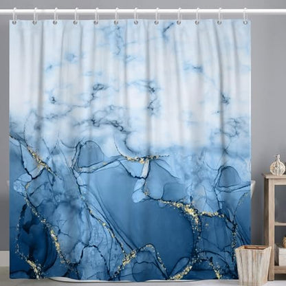 Light Blue Marble Waterproof Bathroom Shower Curtain 72x72 inches