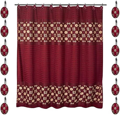 Zahari Home Elegant Rose Bathroom Shower Curtain Set - 13pc Set Including 12 Rings - Contemporary Decor - Burgundy Shower Curtain - Unique Design - Stylish Accessories