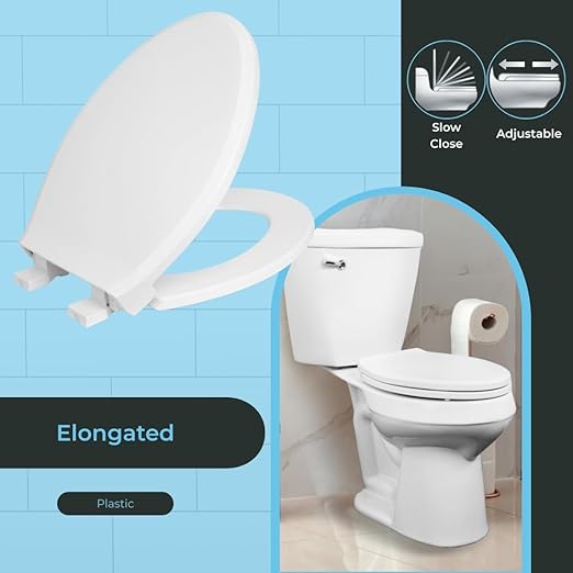 Centoco 6500SC-001 Plastic Elongated Toilet Seat with Slow Close, White