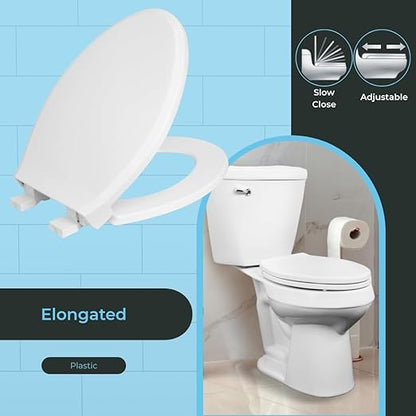 Centoco 6500SC-001 Plastic Elongated Toilet Seat with Slow Close, White
