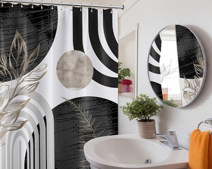Black and White Extra Long Shower Curtain, Tall 72X96 in, Mid Century