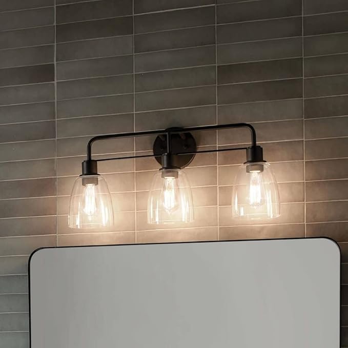 Kichler, Meller 24.25 Inch 3 Light Vanity Light with Clear Glass in Brushed Nickel, 55102NI