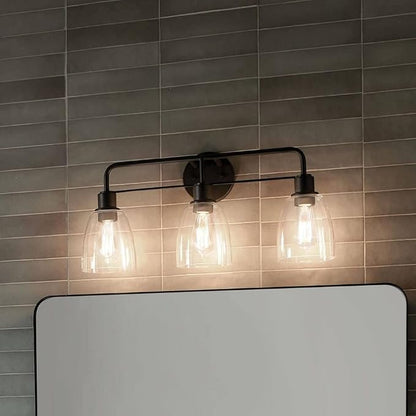 Kichler Meller 3-Light Industrial Vanity Light, Brushed Nickel | Modern vanity light with clear glass for bathroom mirrors (24.25" x 11.25" x 7"), 55102NI