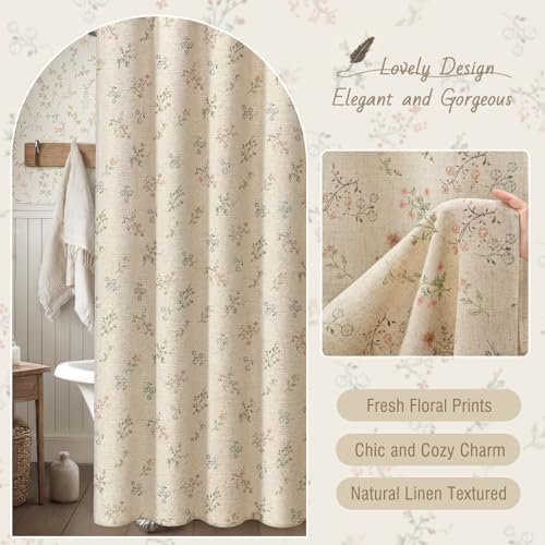 Floral Farmhouse Vintage Linen Shower Curtain French Country Decor 54Wx72H
