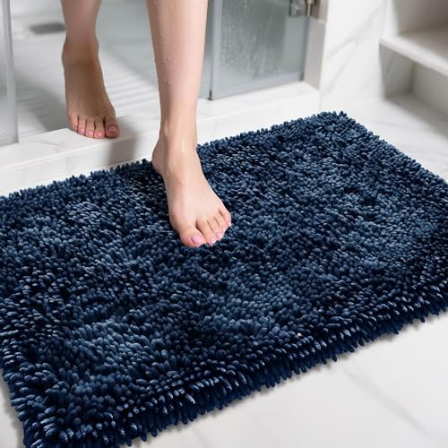 Yimobra Large Bathroom Rug Non Slip 36x24, Extra Thick Soft Absorbent Chenille Bath Mat, Machine Washable Quick Dry Bath Rugs for Bathroom Floor, Tub and Shower, Home Decor Accessories, Blue