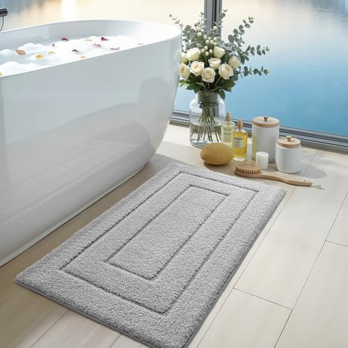 DEXI Bathroom Rugs 43x24, Non-Slip and Absorbent Bath Mat, Light Grey