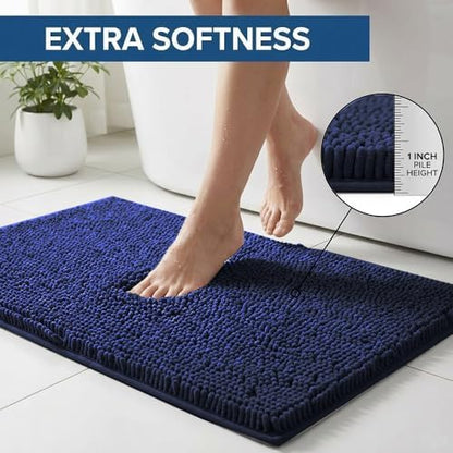Bathroom Rugs Sets 2 Piece,Super Absorbent Chenille Bath Mats and U-Shaped Toilet Rug,Strong PVC Non Slip Backing,Microfiber Washable Dry Quickly Bath Mats for Bathroom(20"x32"+20"x20"U,Navy Blue)