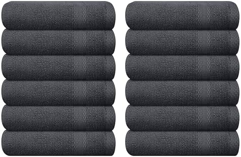 GLAMBURG Ultra Soft 12-Piece Washcloths Set 13x13-100% Ringspun Cotton - Durable & Highly Absorbent Face Towels - Ideal for use in Bathroom, Kitchen, Gym, Spa & General Cleaning - Charcoal Grey