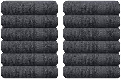 GLAMBURG Ultra Soft 12-Piece Washcloths Set 13x13-100% Ringspun Cotton - Durable & Highly Absorbent Face Towels - Ideal for use in Bathroom, Kitchen, Gym, Spa & General Cleaning - Charcoal Grey