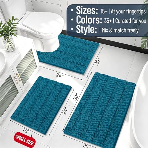 Smiry Thick Chenille Bathroom Runner Rugs 47x17, Bath Mat, Peacock Blue