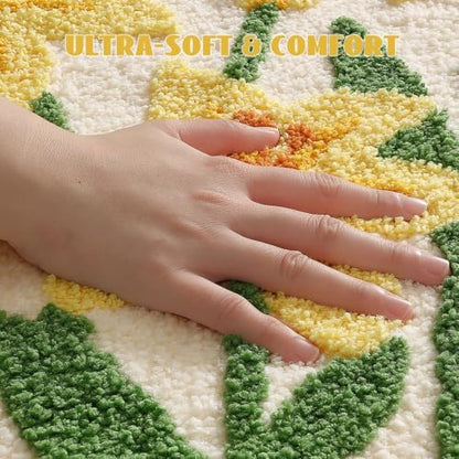 Cloud-Shaped Lily Bath Mat, Soft Non-Slip Fluffy Fresh Flowers Bathroom Rug, Ultra Absorbent Microfiber Shaggy Door Mat, Machine Washable Bath Rug Carpet for Bathtub Bedroom 20x31 Inch (Yellow Lily)
