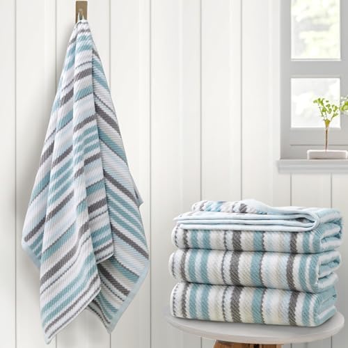 VOOVA & MOVAS Aqua Bath Towels 4 Pack, 100% Cotton, 28x52 in, Striped