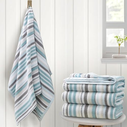 VOOVA & MOVAS Aqua Bath Towels 4 Pack, 100% Cotton, 28x52 in, Striped