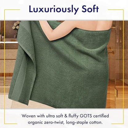 Alusa Home 100% Organic Luxury Bath Sheets - GOTS Certified - Extra Large 35x70 Inches (Pack of 2) Zero-Twist, Long-Staple Cotton Bath Sheet Set (Hunter Green)