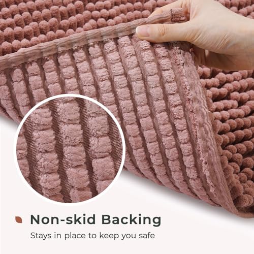 FRESHMINT Chenille Bathroom Rugs Mat 32"x20", Non-Slip Bath Mat for Bathroom Floor & BathTub, Washable Soft Shower Shag Bath Rugs, Durable Fluffy Thick Water Absorbent Microfiber Shower Mat, Rust Pink