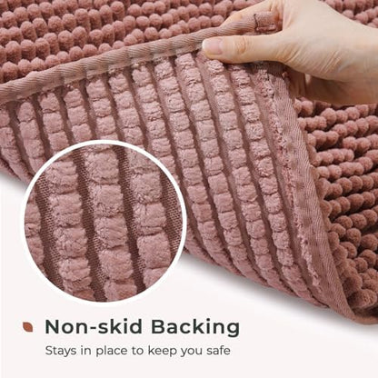 FRESHMINT Chenille Bathroom Rugs Mat 32"x20", Non-Slip Bath Mat for Bathroom Floor & BathTub, Washable Soft Shower Shag Bath Rugs, Durable Fluffy Thick Water Absorbent Microfiber Shower Mat, Rust Pink