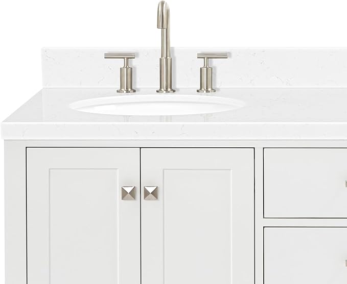 ARIEL Cambridge 66-inch Bathroom Vanity with Sink,Solid Wood, 1.5-inch Carrara White Quartz Countertop & Backsplash, Double Oval Porcelain Sink, 4 Soft Closing Doors, 6 Dovetail Drawers, White