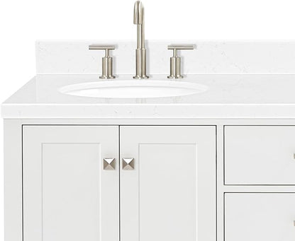 ARIEL Cambridge 66-inch Bathroom Vanity with Sink,Solid Wood, 1.5-inch Carrara White Quartz Countertop & Backsplash, Double Oval Porcelain Sink, 4 Soft Closing Doors, 6 Dovetail Drawers, White