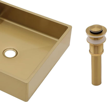 15"x15" Bathroom Vessel Sink Square - Brushed Gold NANO-PVD, 16 Gauge 304 Stainless Steel, Above Counter Modern Vanity Lavatory Bath Sink Basin