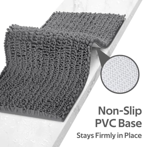 ACCUMTEK Upgrade Luxury 2 Piece Dark Gray Toilet Bathroom Rug Mat 32"x20"+24"x17", Ultra Soft Thick Absorbent Bath Mats, Non Slip Chenille Toilet Mat for Bathroom, Bedroom, Kitchen, Shower, Tub