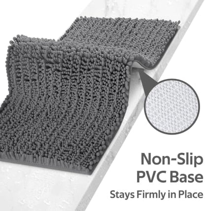 ACCUMTEK Upgrade Luxury 2 Piece Dark Gray Toilet Bathroom Rug Mat 32"x20"+24"x17", Ultra Soft Thick Absorbent Bath Mats, Non Slip Chenille Toilet Mat for Bathroom, Bedroom, Kitchen, Shower, Tub