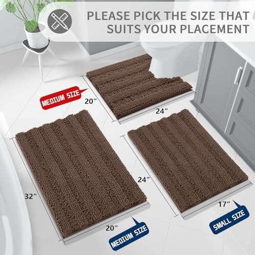 Yimobra Toilet Rugs U Shaped Washable 24 x 20, Non Slip and Super Absorbent Toilet Mat, Quick Dry, Ultra Luxury Microfiber Chenille Plush Fluffy Contour Bath Rugs for Toilet Base, Brown