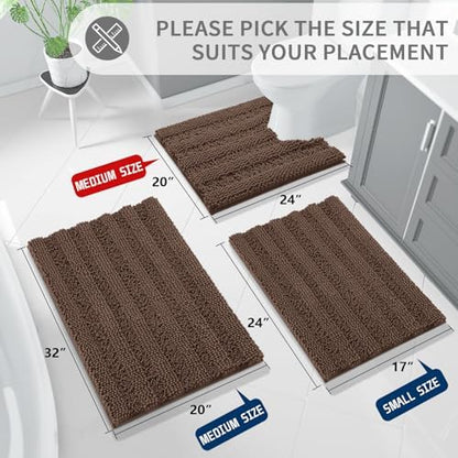 Yimobra Toilet Rugs U Shaped Washable 24 x 20, Non Slip and Super Absorbent Toilet Mat, Quick Dry, Ultra Luxury Microfiber Chenille Plush Fluffy Contour Bath Rugs for Toilet Base, Brown