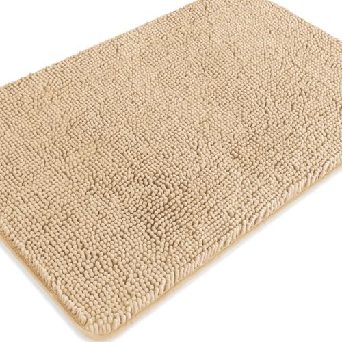 Ivory Cream Bathroom Rugs – Absorbent and Washable Bath Mat, Non-Slip, Thick Soft Chenille Bath Rugs for Bathroom Floor, Shower, Sink - 24" x 36"