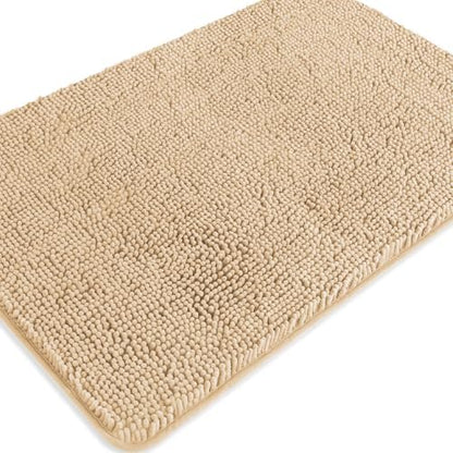 Ivory Cream Bathroom Rugs – Absorbent and Washable Bath Mat, Non-Slip, Thick Soft Chenille Bath Rugs for Bathroom Floor, Shower, Sink - 24" x 36"