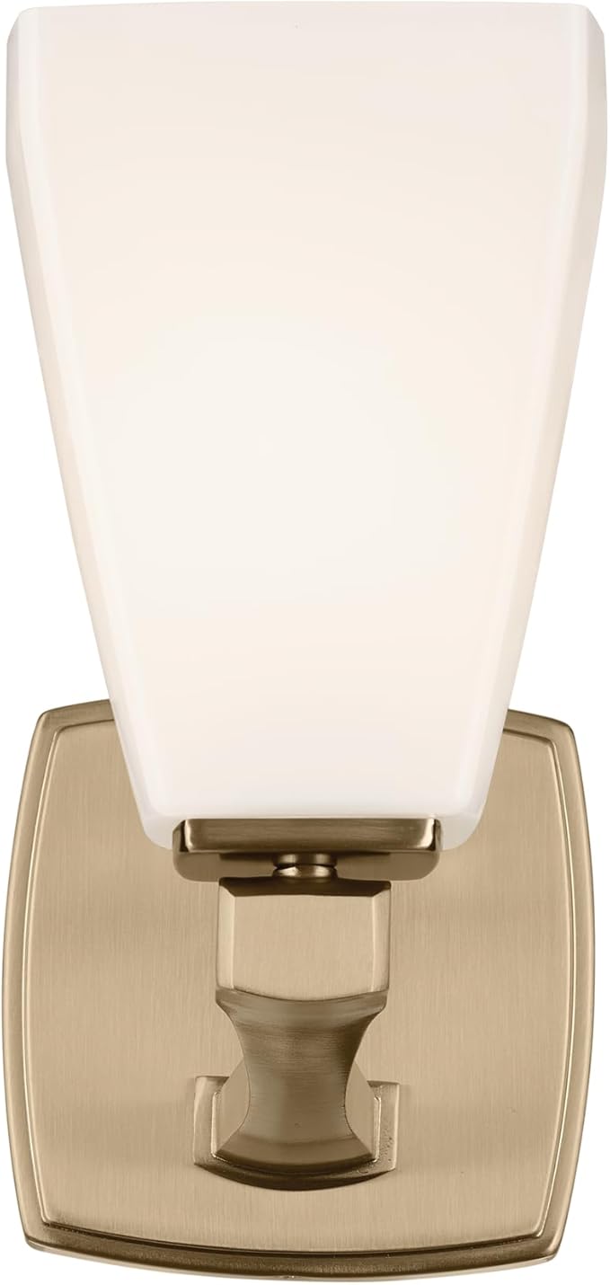 Kichler Marant 5" 1-Light Wall Sconce with Opal Glass in Champagne Bronze, for Bathroom, Powder Room, Hallway, Fireplace, (5" W x 9.5" H), 55214CPZ