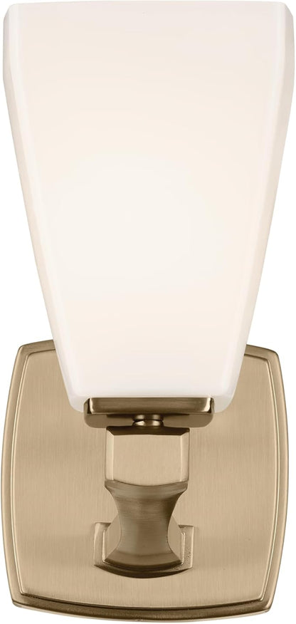 Kichler Marant 5" 1-Light Wall Sconce with Opal Glass in Champagne Bronze, for Bathroom, Powder Room, Hallway, Fireplace, (5" W x 9.5" H), 55214CPZ