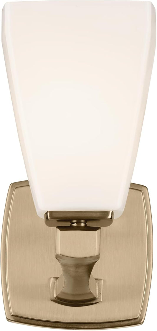 Kichler Marant 5" 1-Light Wall Sconce with Opal Glass in Champagne Bronze, for Bathroom, Powder Room, Hallway, Fireplace, (5" W x 9.5" H), 55214CPZ